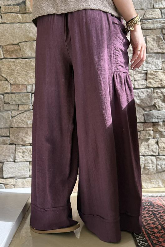 Basso Shirring Sailor Palazzo Pant Deep Damson